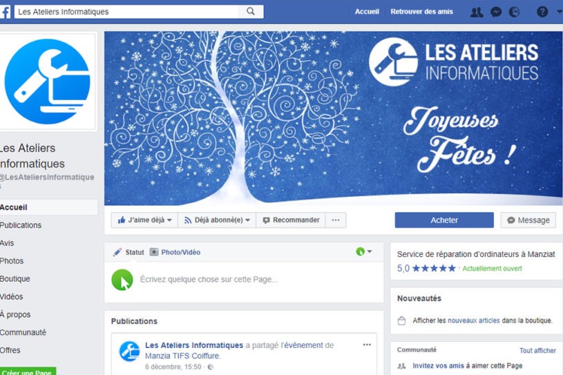 Page Facebook - Les Ateliers Informatiques